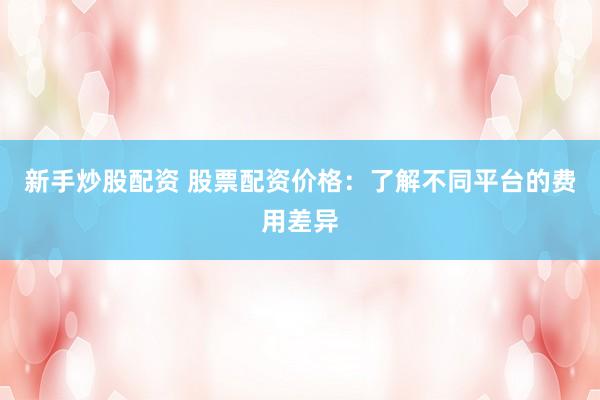 新手炒股配资 股票配资价格:了解不同平台的费用差异