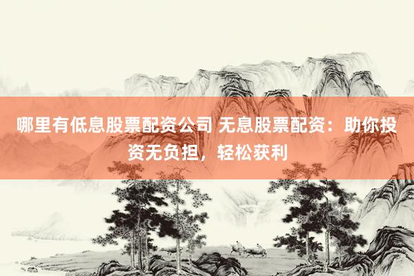 哪里有低息股票配资公司 无息股票配资:助你投资无负担,轻松获利